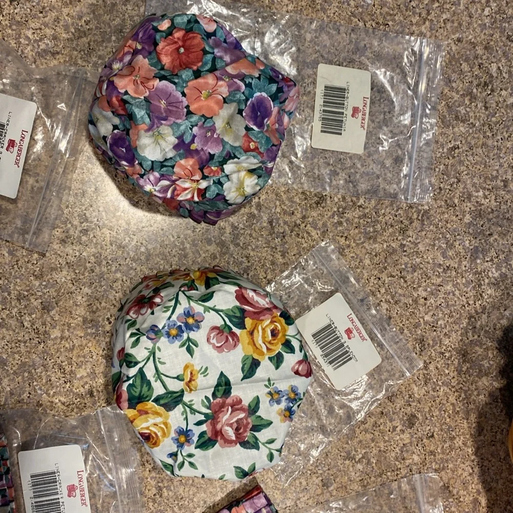 5 Longaberger Fabric Liners Garden Splendor Petunia Tea Cracker Button